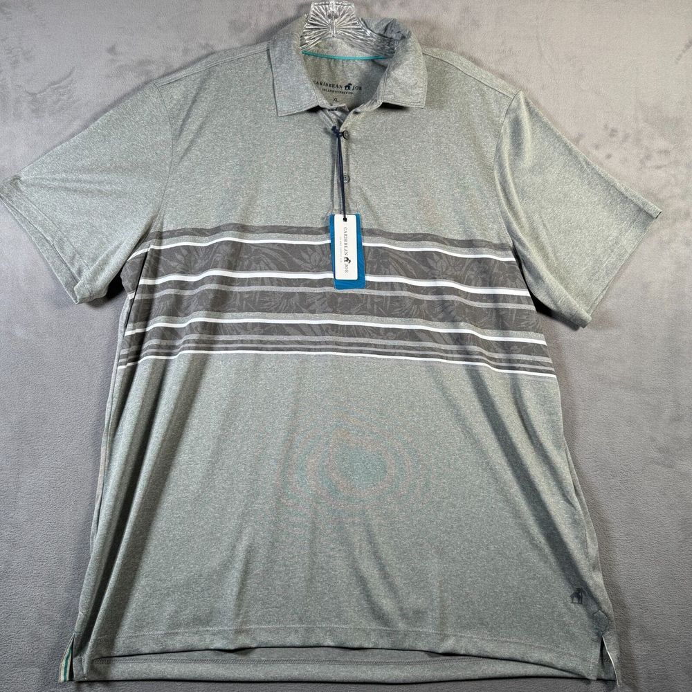 Caribbean Joe‎ Polo Shirt Mens XL Grey Stripe Performance Short Sleeve Golf NEW
